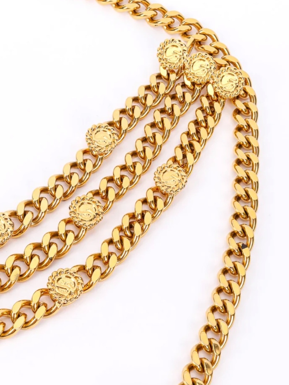 St. John Iconic Gold Triple-Drape Three-Strand Logo Medallion Chain Belt - Picture 2 of 15